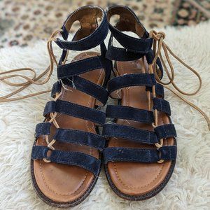 Frye blue suede gladiator sandals, size 7M